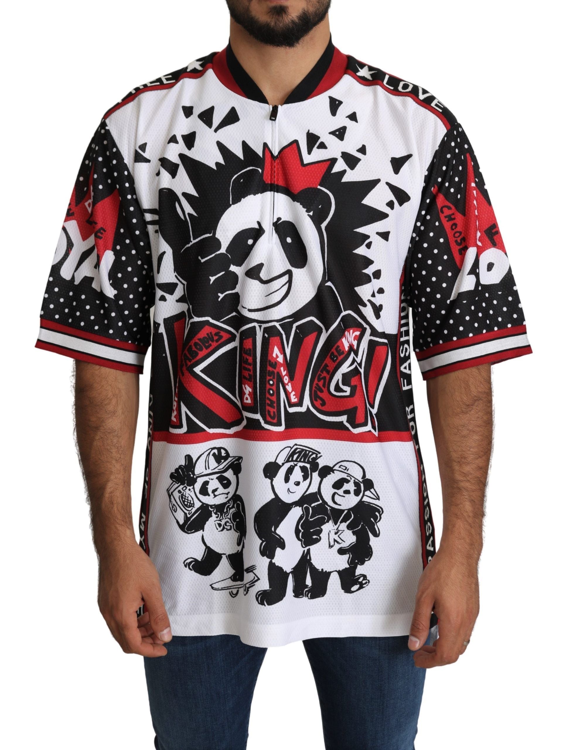 Dolce & Gabbana Beyaz Kral Panda Üst Polyester Erkek Tişörtü